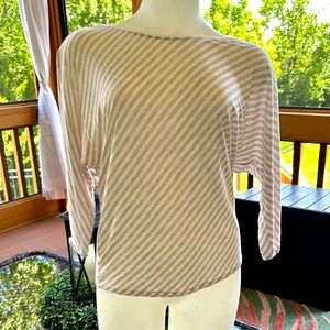 WHBM knit top with open back. Tan & cream. Sz S